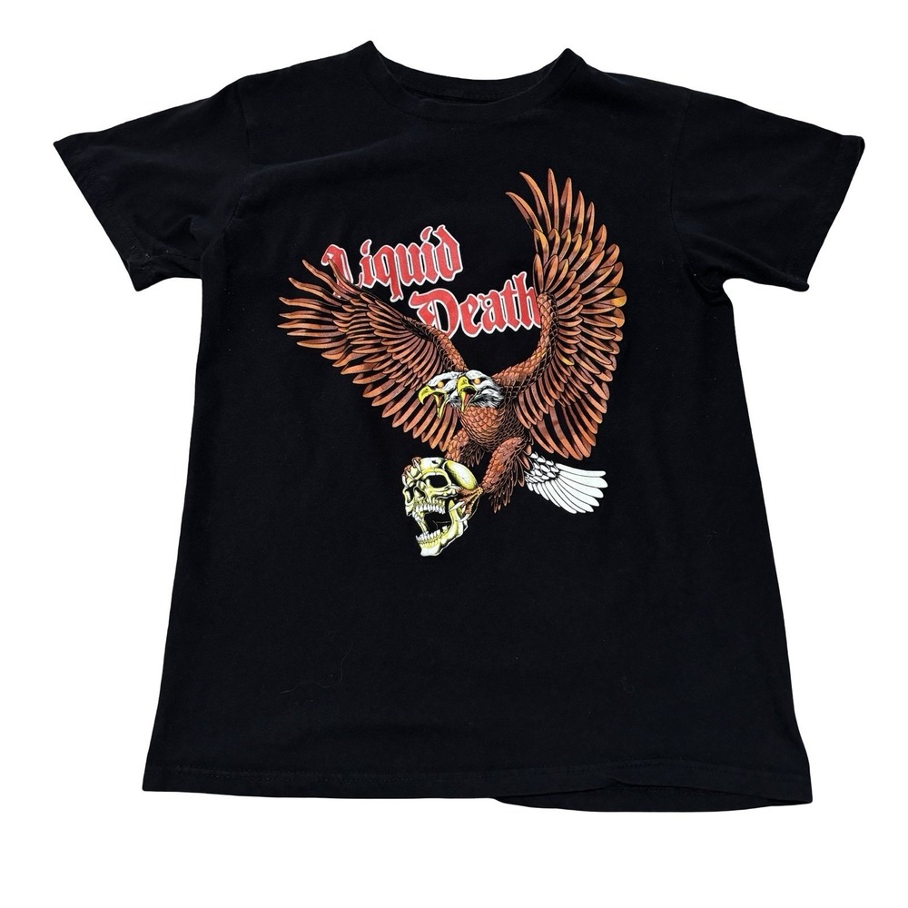 Liquid Death Men's Two-Headed Bald‎ Eagle Skull T Shirt Size Medium 17.5 x 25